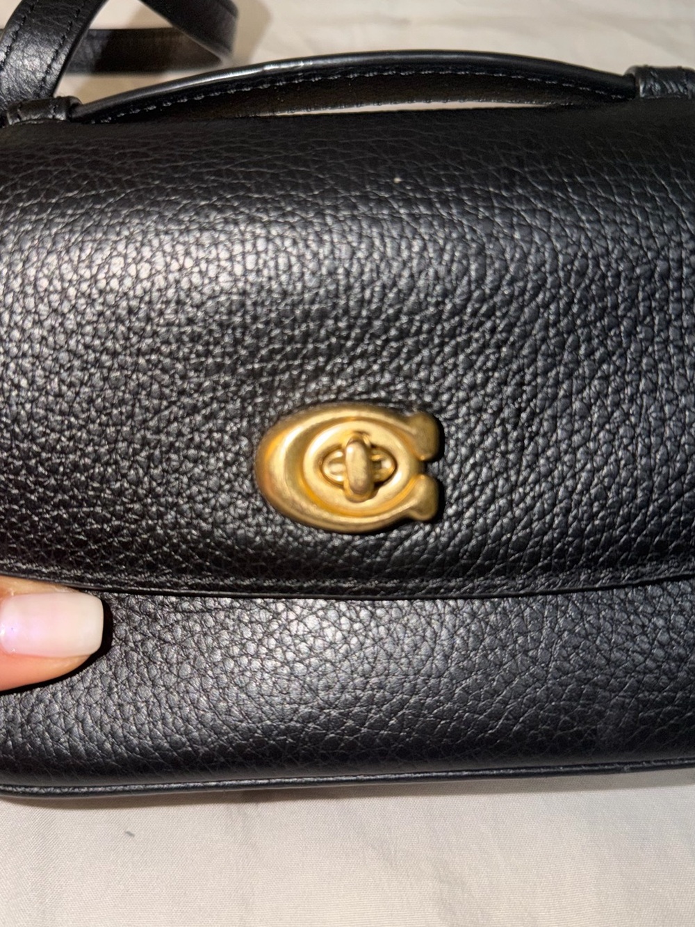 Coach Black Pebbled Leather Crossbody with Gold Turnlock